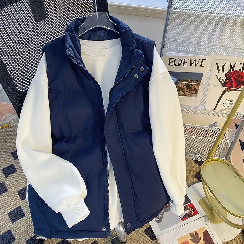 Luxury Autumn Winter Vest Men Sleeveless Waistcoat Cardigan Warm Thick Cotton-padded Jacket Loose Casual Tops Zipper Solid New