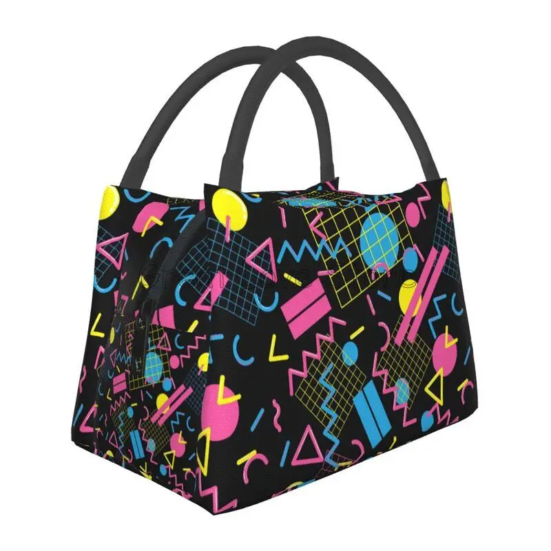 Retro 80s 90s Print Thermal Lunch Bag for Women Reusable Portable Waterproof Insulated Bento Lunch Box for Travel Picnic Work