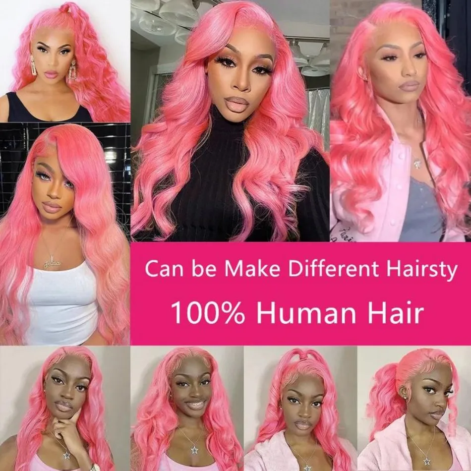 Pink Human Hair Wig Body Wave Lace Front Wig 13X6 Hd Lace Frontal Wig 230 Density Brazilian Hair 40 Inch Colored For Black Women