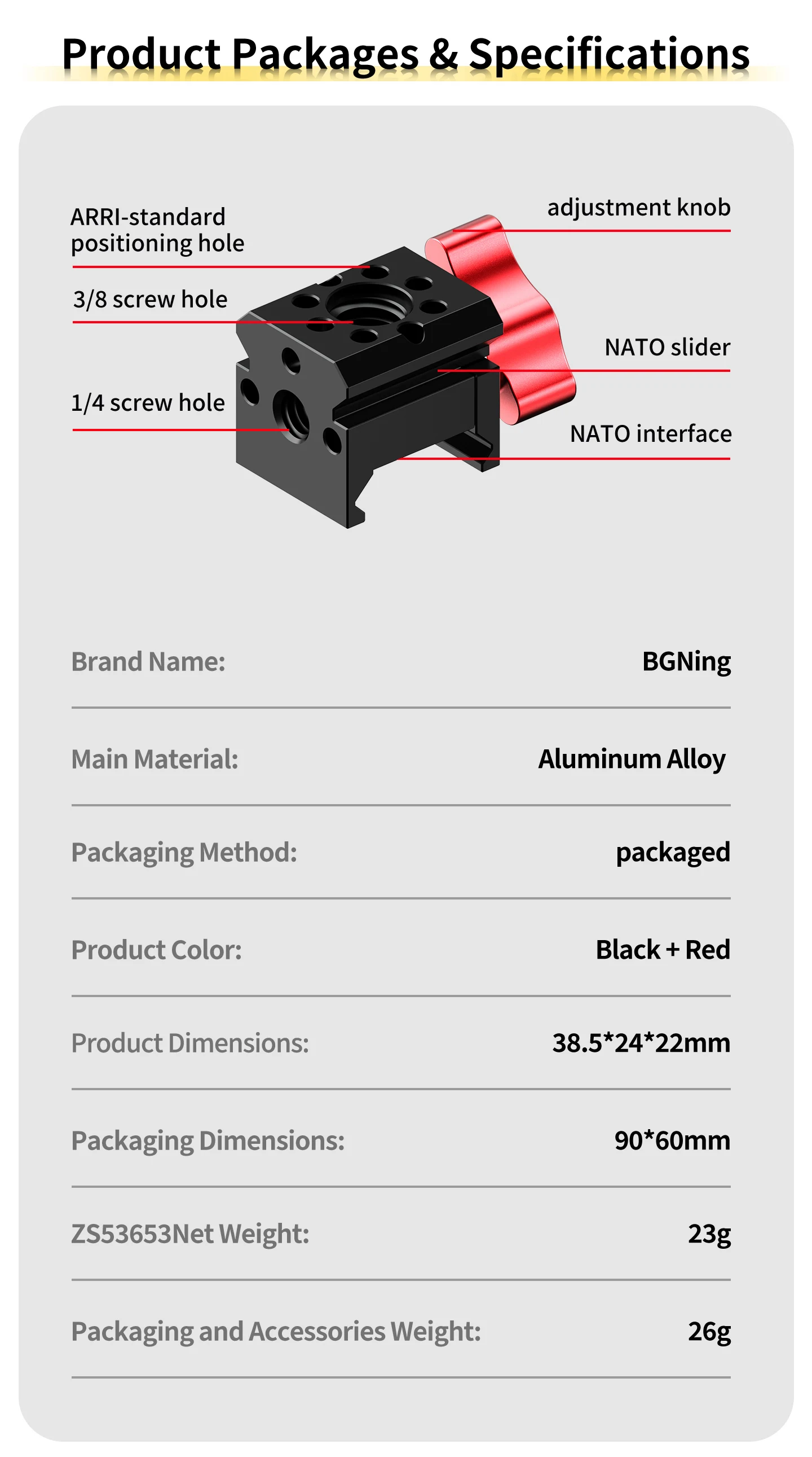 Bgning NATO-Klemme 1/4 3/8 ARRI-Positionierungshalterung für DJI Stabilisator Kamerakäfig Schnellverschluss Mikrofon Monitor Magic Arm Adapter – Detail 7
