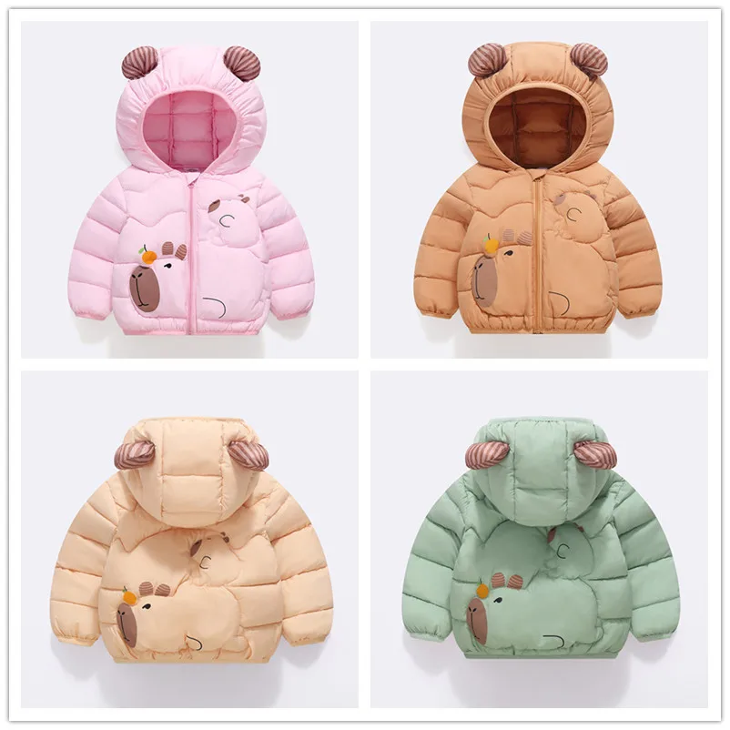 Baby Autumn Winter Kids Cotton Clothes Pocket Jacket Animal Ear Down Jacket Toddler Coat Long Sleeve Baby Cotton Clothes Jacket