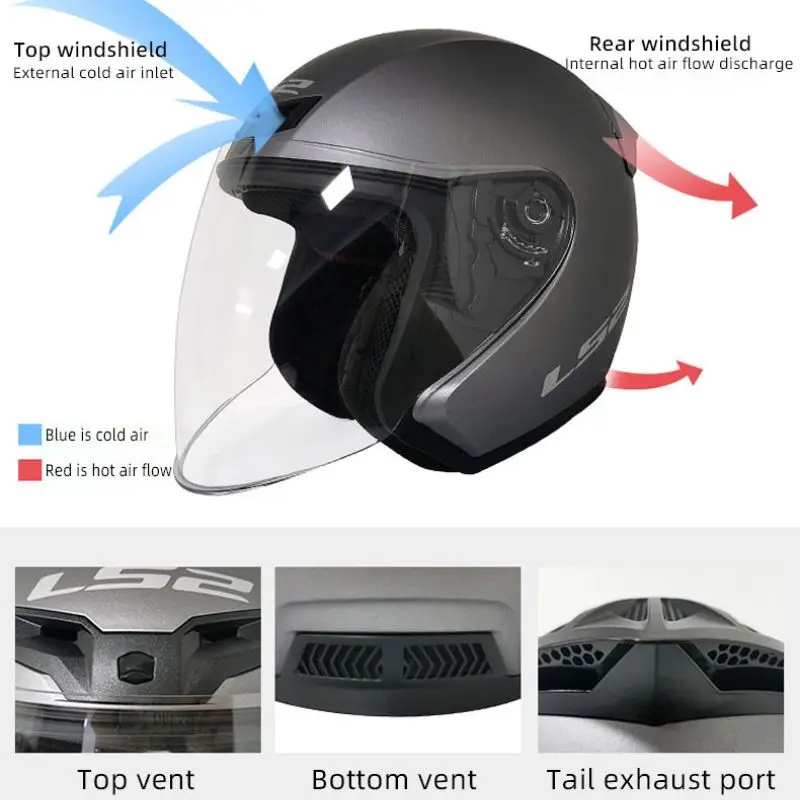 LS2 Original Motorcycle Open Face Helmet Men Light Weight Biker Helmet Electric Scooter Racing Helmet OF608 Half Face Helmets - Image 5