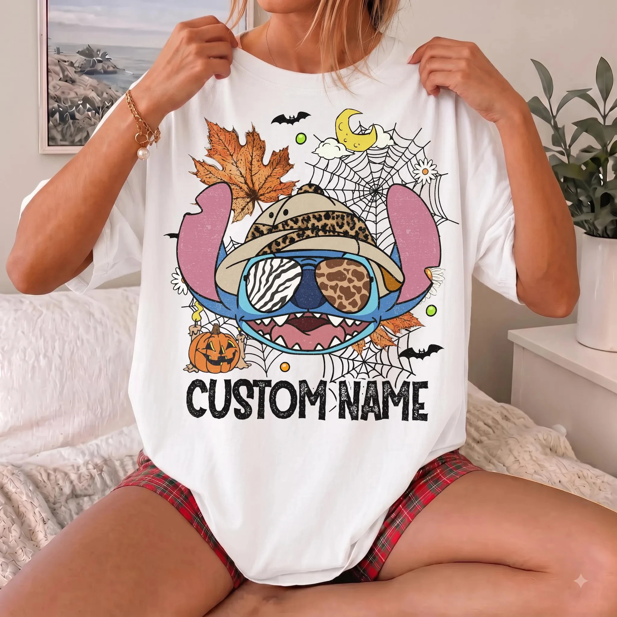 2026 new Round-neck short-sleeved autumn alien-patterned T-shirt with Halloween theme, suitable for both men and women