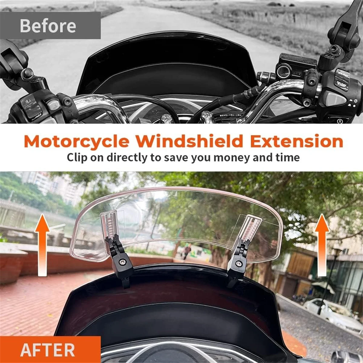 Extensão de pára-brisa ajustável universal para motocicleta - Serve para Honda Suzuki Kawasaki Yamaha BMW Ducati Aprilia (transparente)