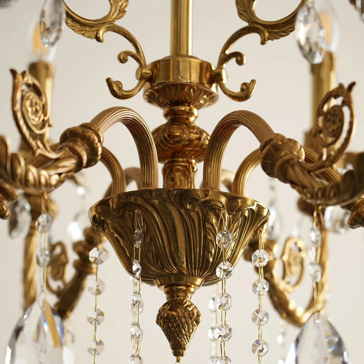 

French brass chandelier light restaurant crystal chandelier villa all copper candle lamp