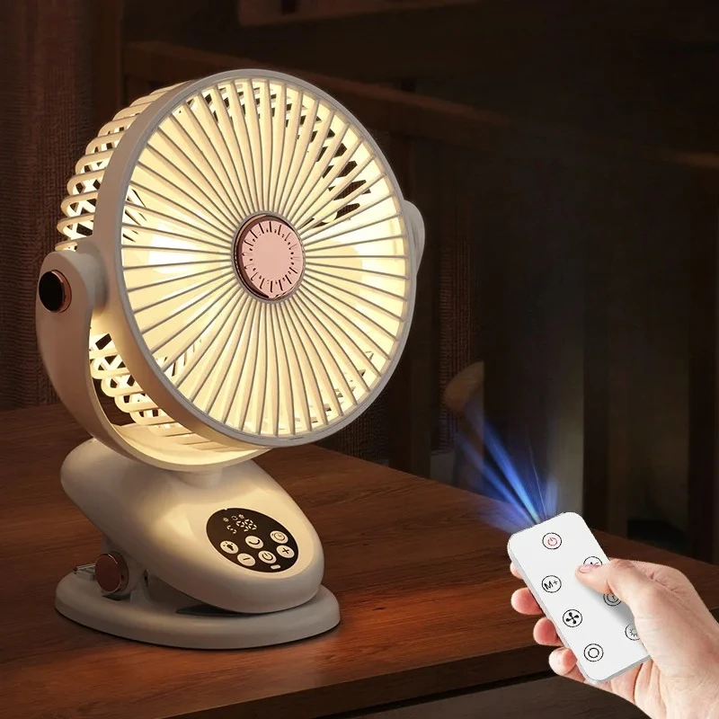 Rechargeable Clip On Fan 5 Speed Auto Oscillating Timer LED Ambient Light USB Mini Fan For Dorm Desk