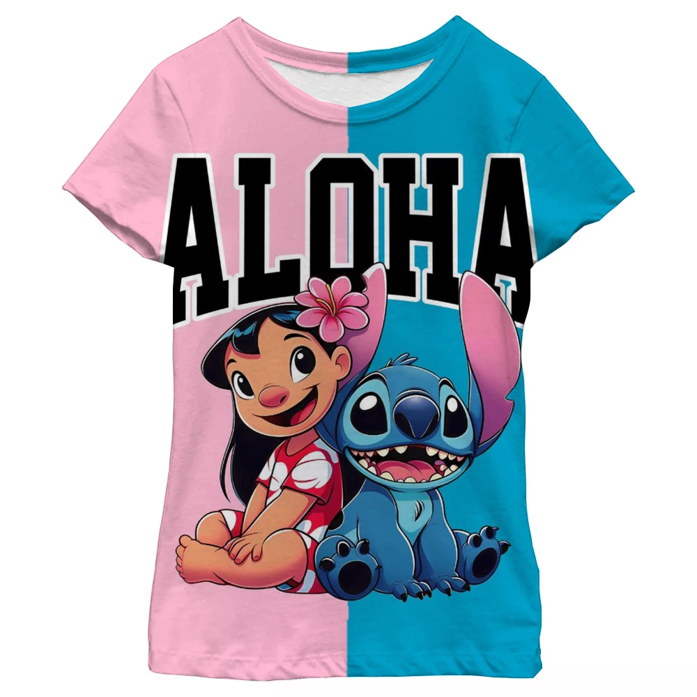 

Футболка Disney Stitch для девочек, летние детские модные детские классические универсальные футболки с короткими рукавами, повседневная одежда, топ для девочек