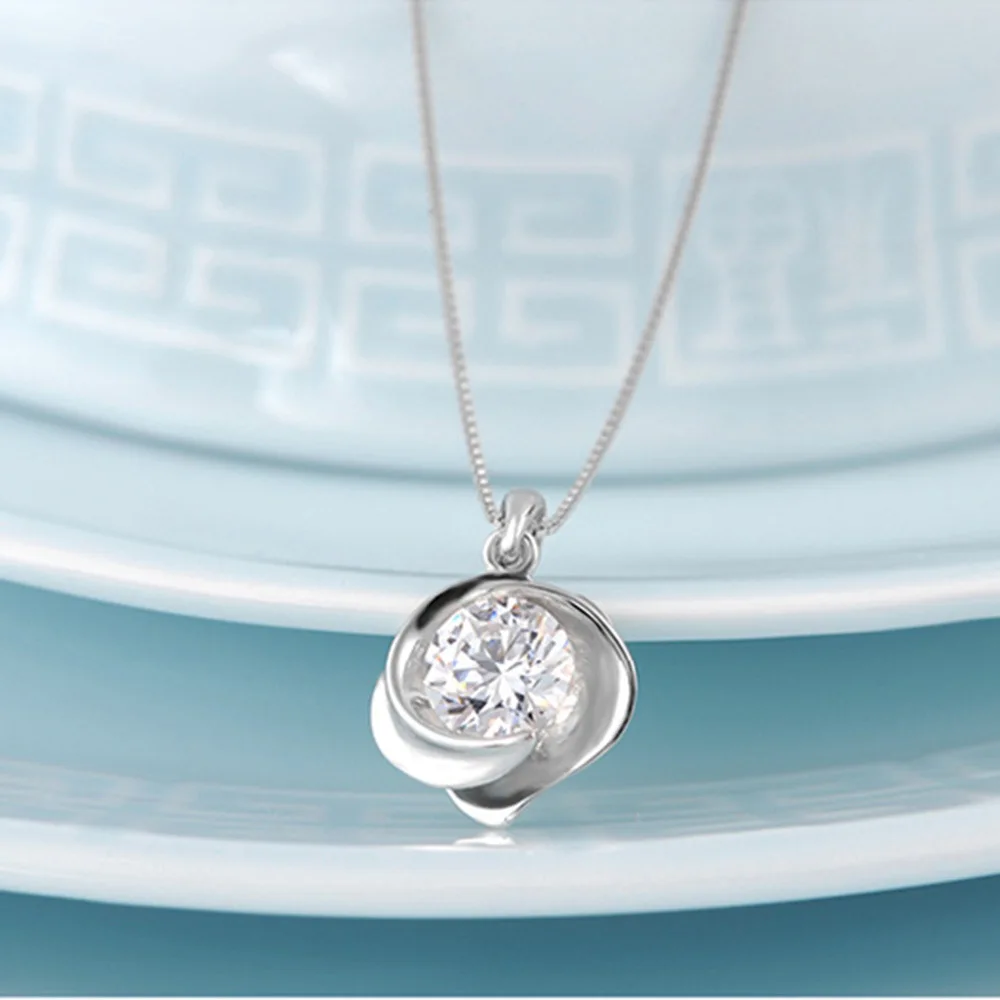 

925 Sterling Silver Classic Vintage Rose Zircon Pendant Necklace Birthday Party Anniversary Gift Perfect for Daily Wear
