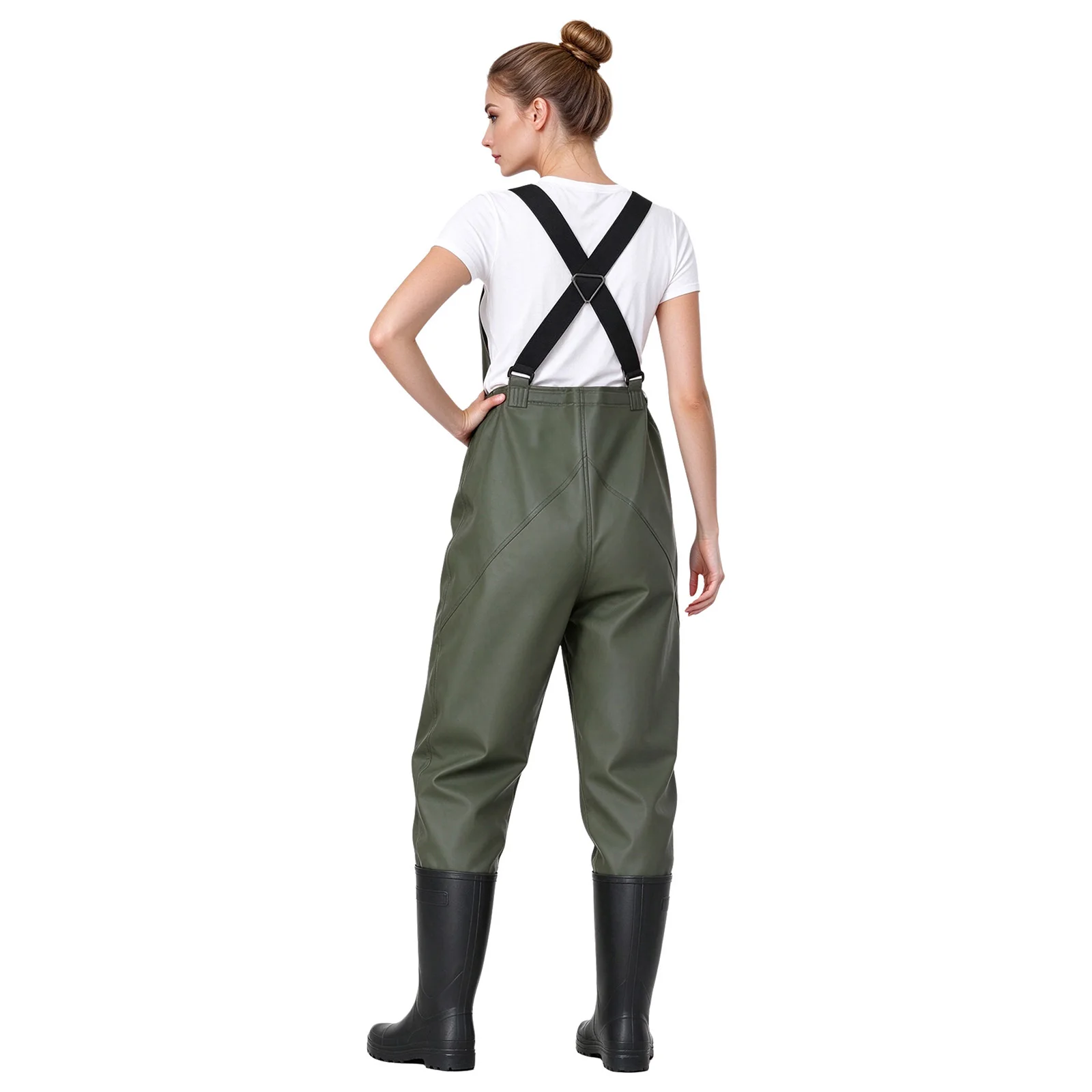 Unisex Adults Waterproof Bib Overalls Adjustable Suspender Straps Elastic Waist Rain Bib Trousers for Farming Fishing Jumpsuit