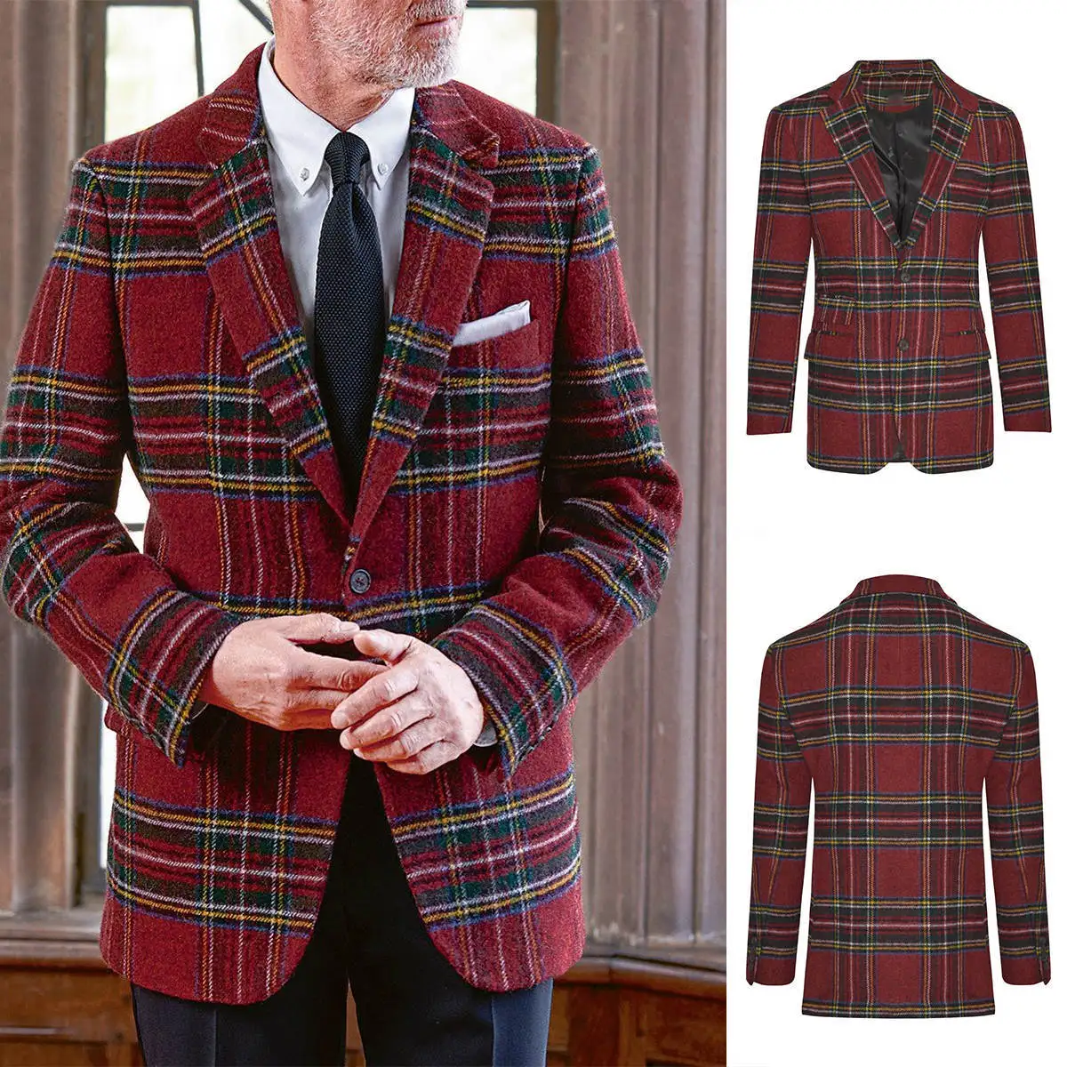 موضوع عيد الميلاد الخريف والشتاء سليم صالح الأوروبية والأمريكية الرجعية منقوشة الرجال البدلة سترة. جودة عالية الرجال المرحلة زي