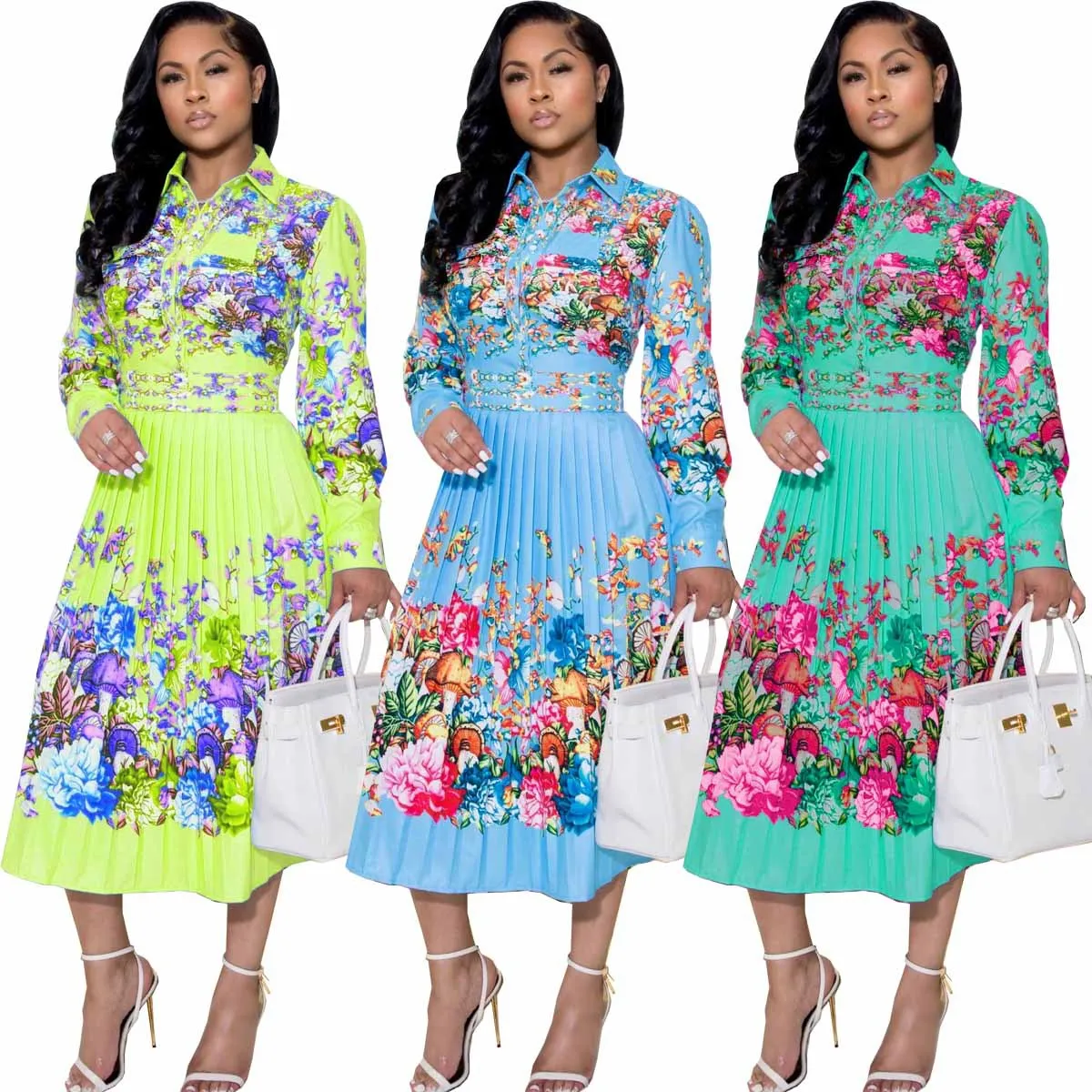 African Dresses for Women Summer 2021 New Arrival African Women Long Sleeve Printing Dress African Clothes Women