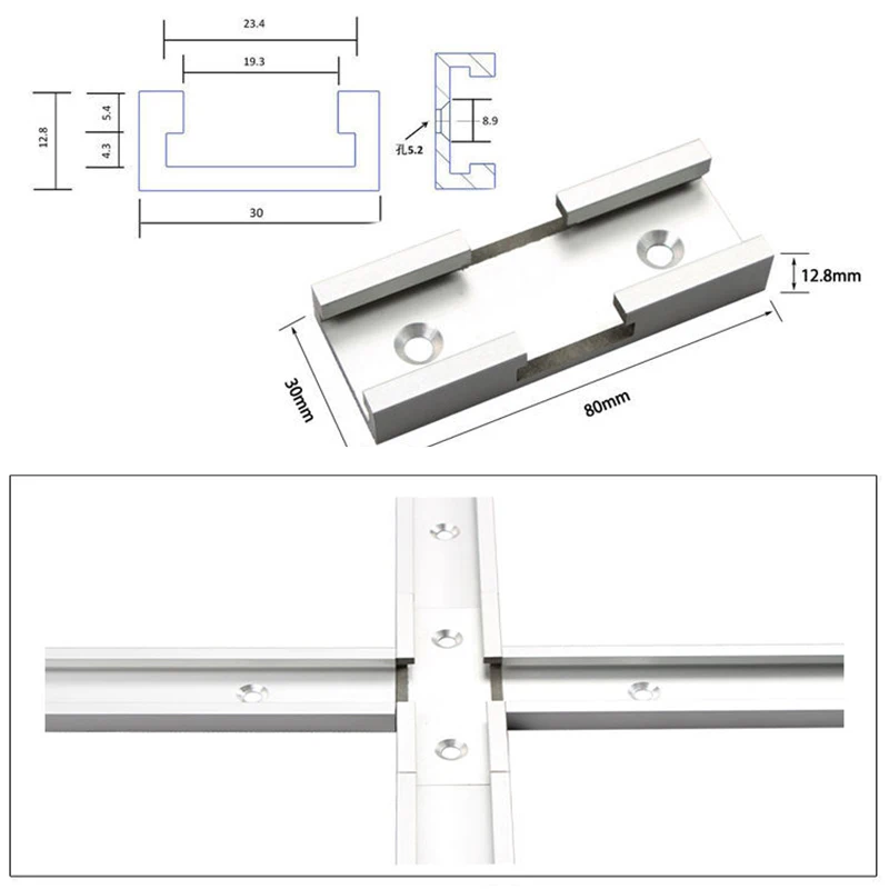 Imagem -02 - Carpintaria Chute T-track Cruz Conector Interseção Slot Miter Gauge Guia Trilho com Predrilled Montagem Buracos