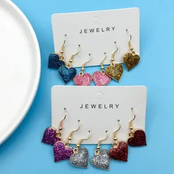3Pairs/Set Heart Shape Bling Bling Fashion Dangle Earrings Retro Simple Style Metal Jewelry Valentine's Day Gift For Lovers