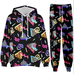 Vintage 80s 90s Graphics 3D Print 2-Piece Hooded+pant Sweatpants Men Fall Winter Casual Street Men's Fashion sweatshirt Suits