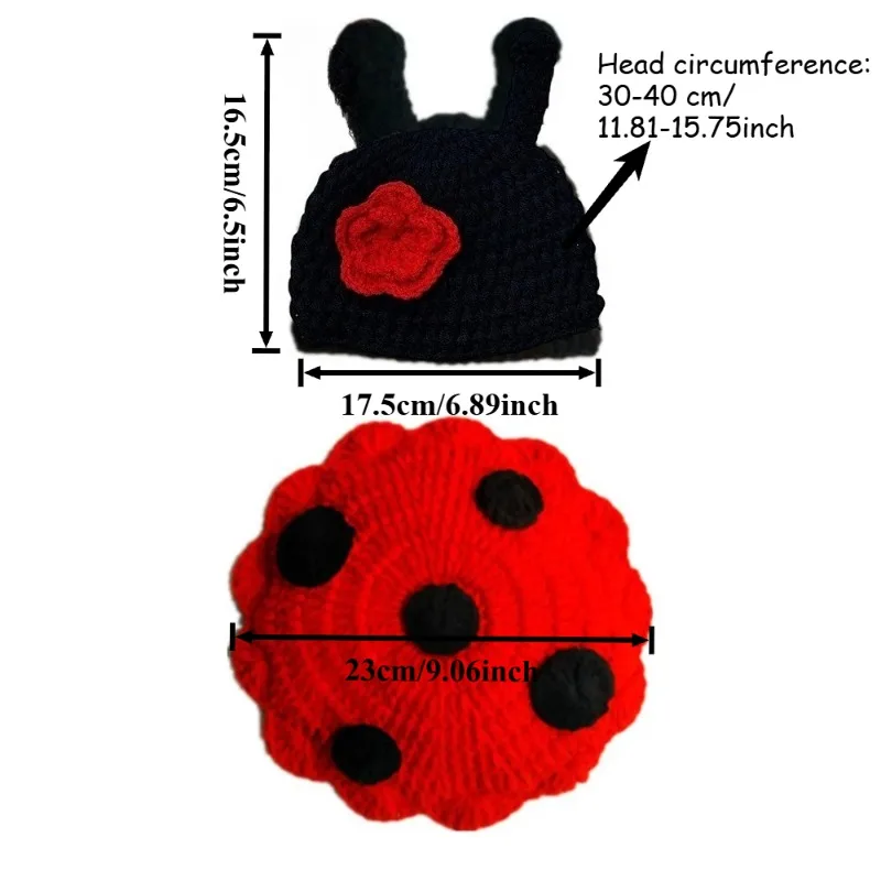 2pcs Ladybug Newborn Photography Props Knitted Baby Outfit Set Cute Animal Hat Cover Infant Photo Shooting Costume Clothes