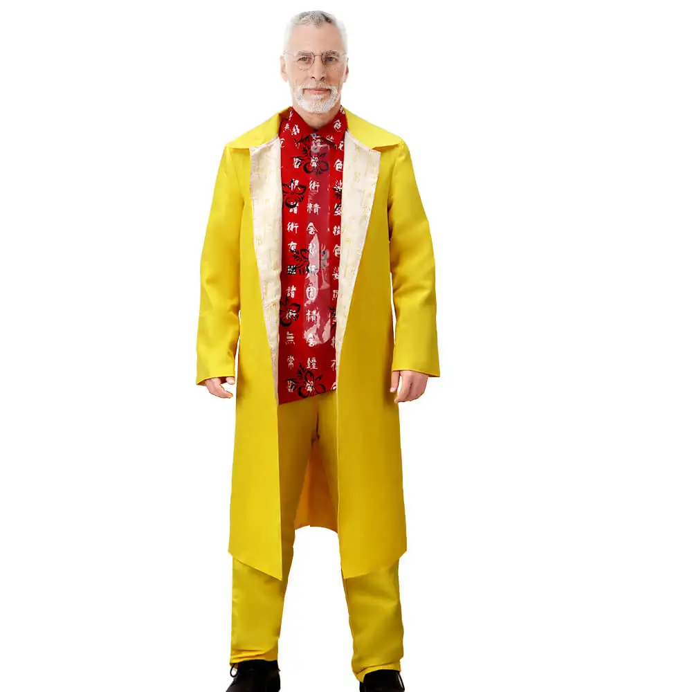 Movie Doc Brown Dr. Emmett Brown Cosplay Costume Adult Back to the Future Emmett Lathrop Yellow Coat Shirt Pants Takerlama