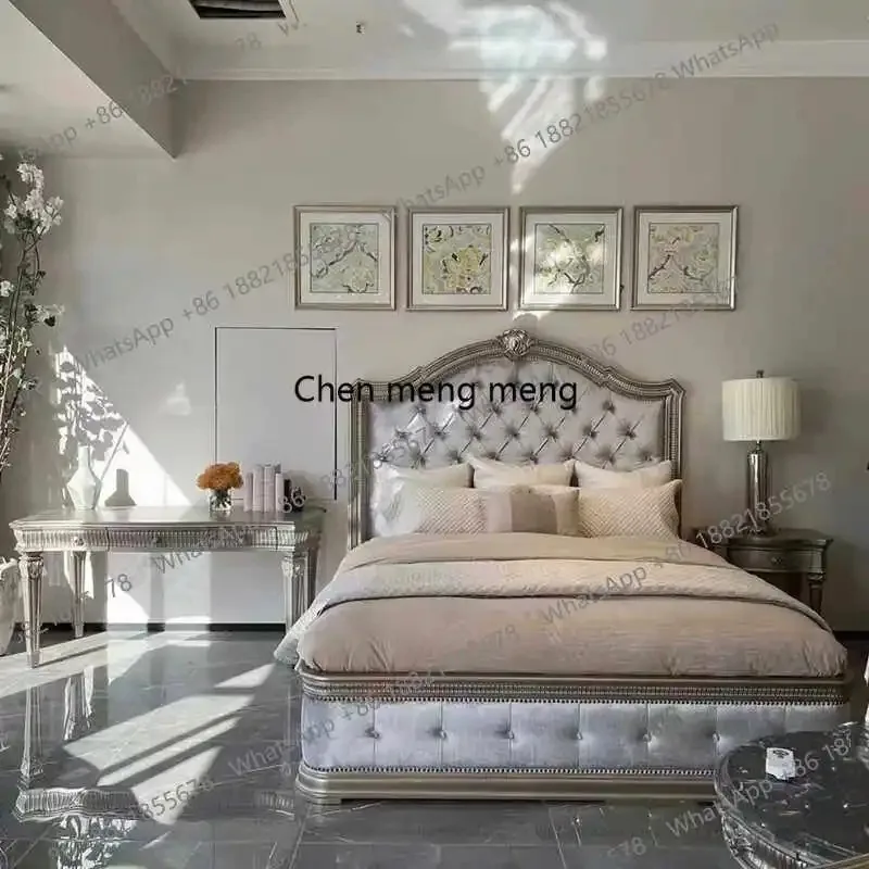 

K153 American, solid wood, champagne gold engraved bed French, double, master bedroom queen bed wedding bed