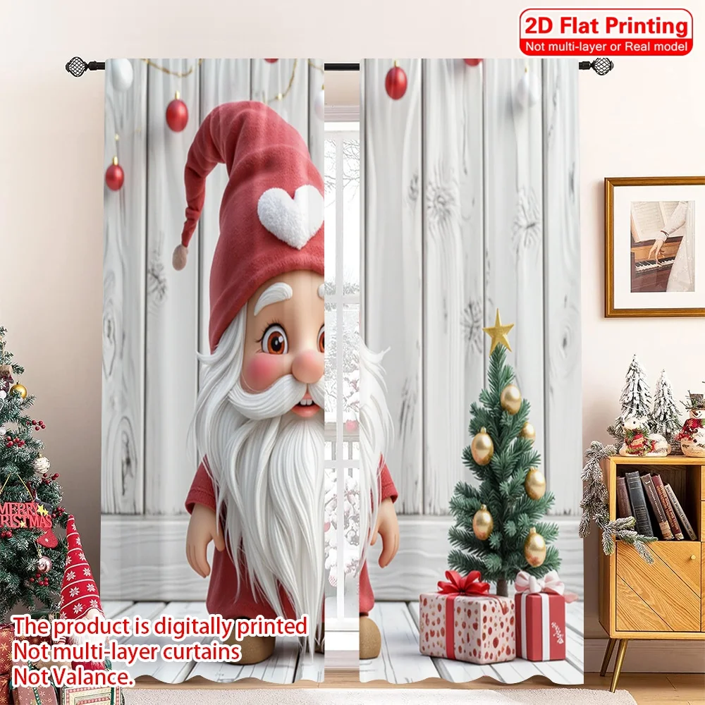 

2pcs 2D flat printing Merry Christmas Popular Window Drapes Cute Christmas Gnome Holiday Fabric Without Electricity Festive