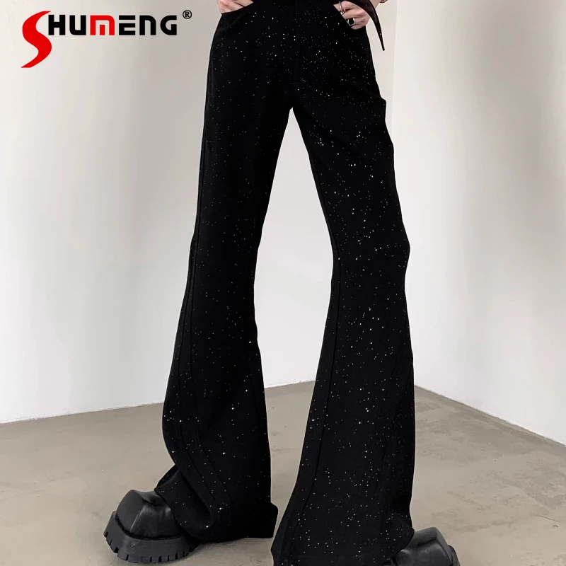 

Men's 2025 Summer New Trousers Fashion Fine Shiny Sequin Starry Sky Black Suit Pants High-End Straight-Leg Slightly Flared Pants