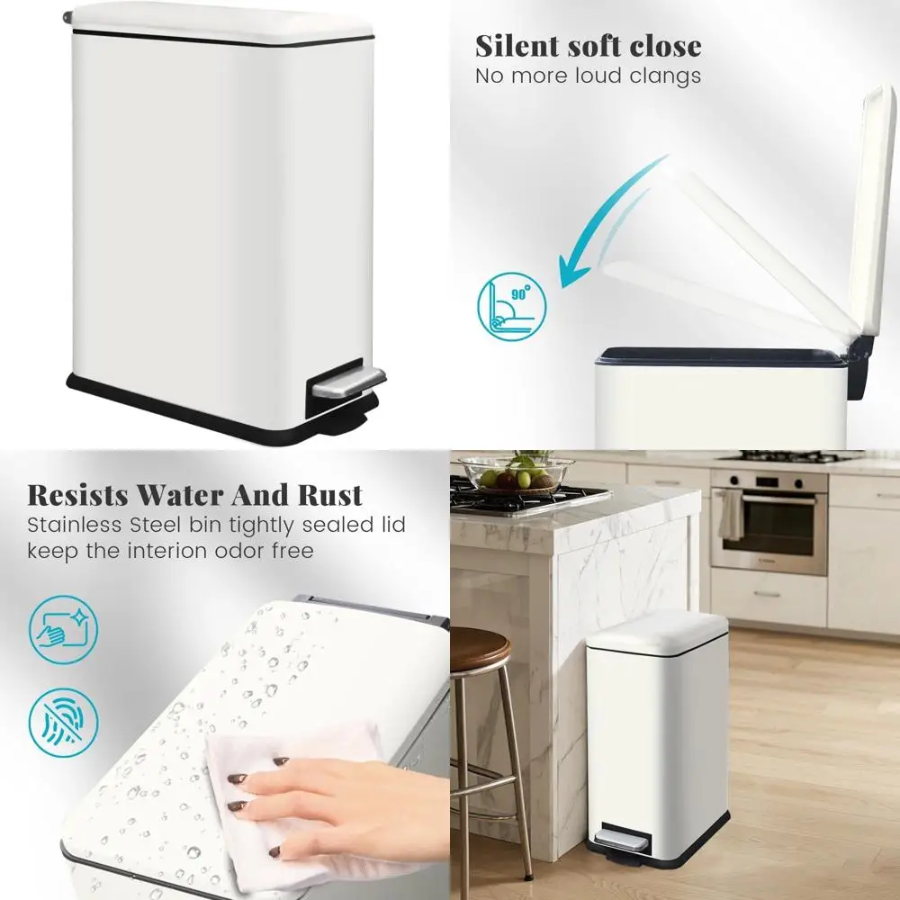 

Foot-Pedal Stainless Steel Trash Can with Soft Close Lid, 30L/8 Gallon Capacity, Removable Inner Bucket, Step Bin for Easy Waste