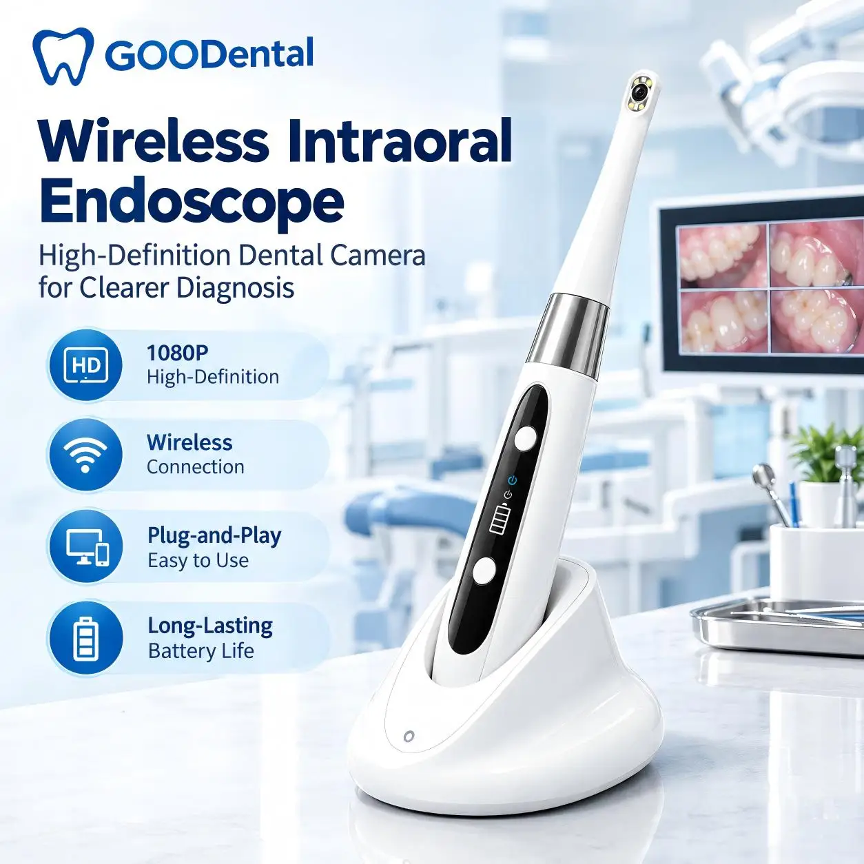 Dental Intraoral Camera 5G Wireless 1080P HD Waterproof Endoscope USB Oral Camera 10M Low-Latency Transmission