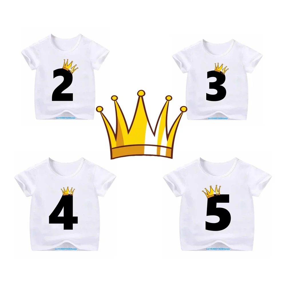 

Children's Princess/Prince Crown Number 2-9 Print T-shirt Birthday Party Clothes Kids Boy Girl Birthday Gift Funny Graphic Tees