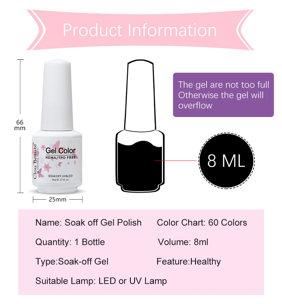 Clou Beaute 8ml HEMA TPO FREE Farbenfroher Gel-Nagellack Rosa Blau Türkis Rot UV LED Gel Semi-Permanenter Gel-Lack für Nägel – Detail 2