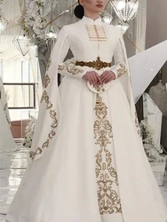 Traditional Caucasus Wedding Dresses with Cape Long Sleeve Gold Embroidery Arabic Kaftan Turkey Muslim high neck Customized