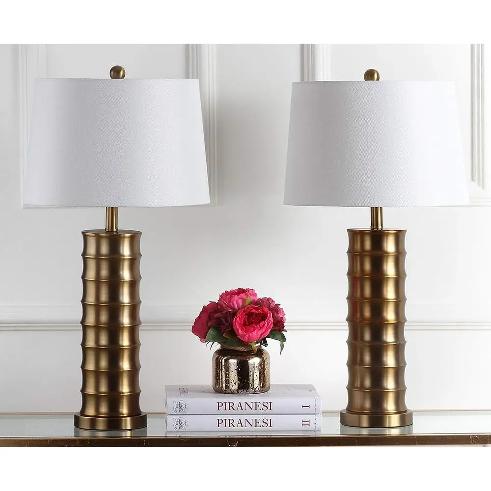 28.5-Inch Brass Column Table Lamp Set of 2 - Slim Transitional Design for Living Room, Bedroom, Entryway, and Home Office - LED