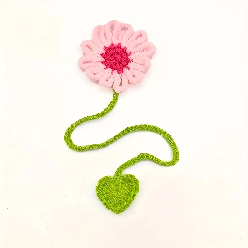 

6pcs Hand-Crocheted Daisy and Sunflower Bookmarks - Vibrant Floral Design with Green Stems, Perfect for Book Lovers and Teachers