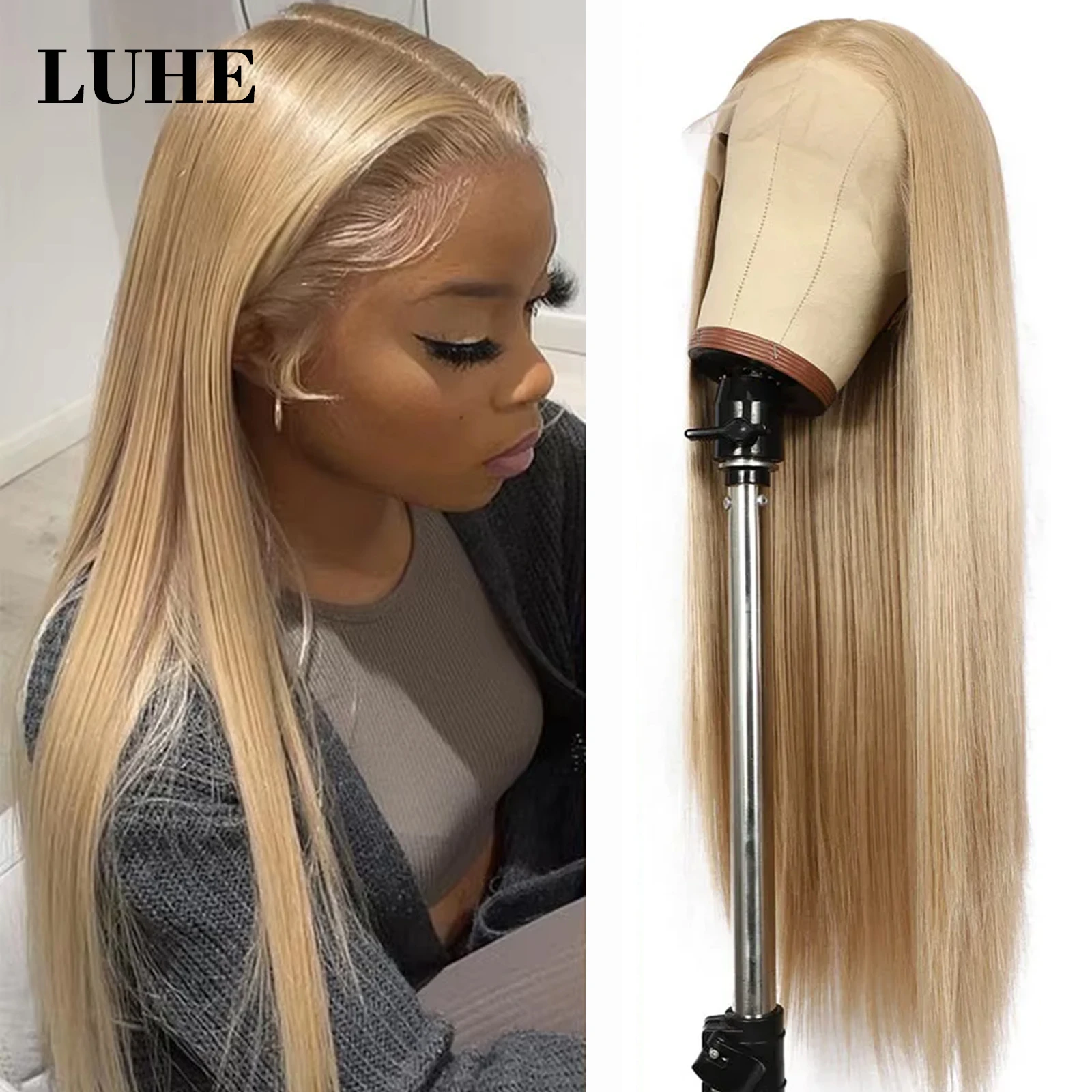 Ash Blonde Highlight Synthetic Lace Front Wigs for Women Middle Part Natural 30 Inch Long Smooth Straight 13x3 Lace Frontal Wig