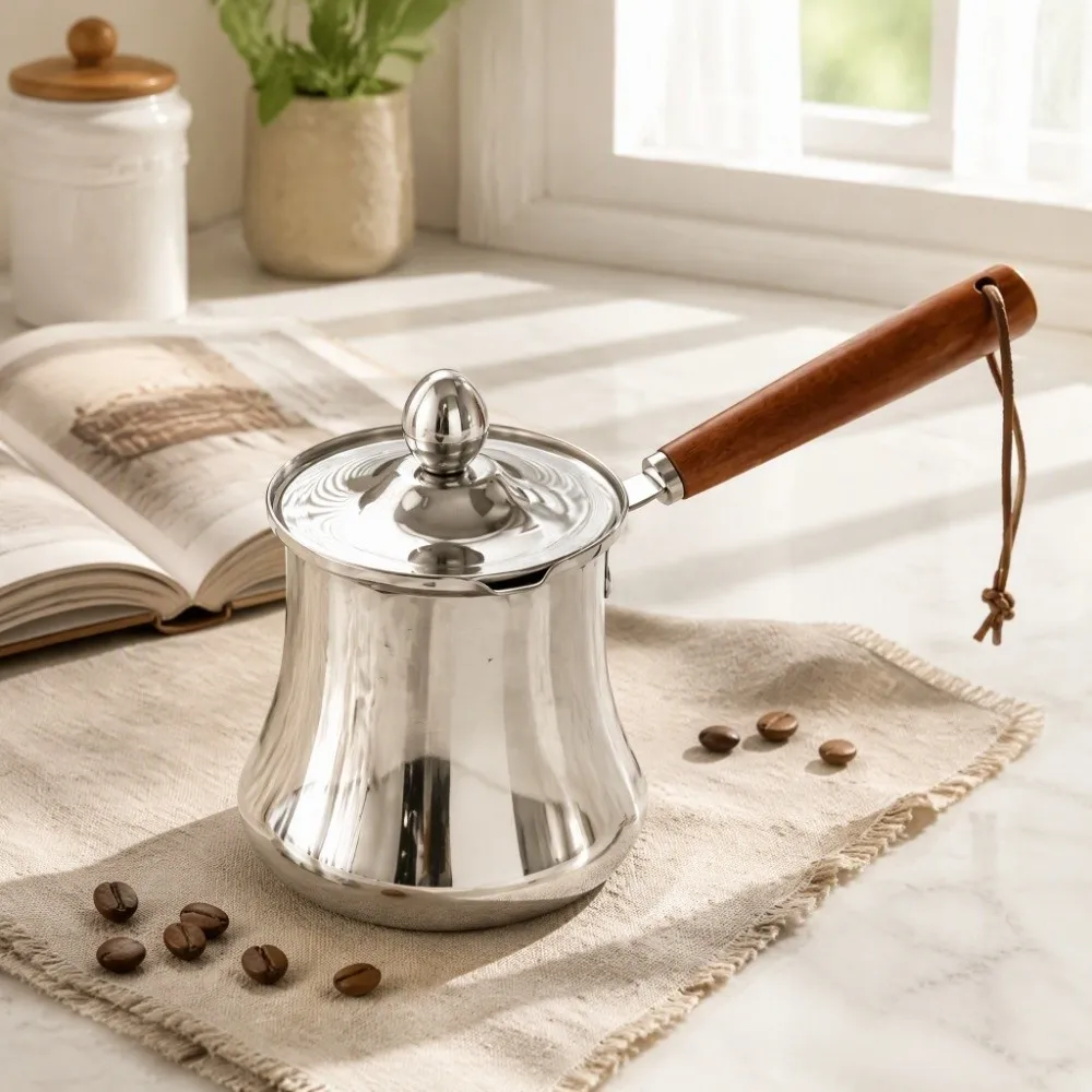 Stainless Steel Turkish Coffee Pot 250/350/550/720ml Spill-Resistant Milk Tea Pot Long-Handled With Lid Butter Warmer