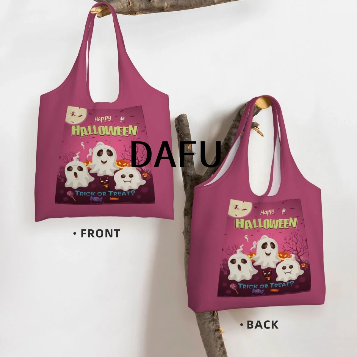 Happy Halloween Funny Halloween Print Cotton Tote Bag - Casual Commuter Shoulder Bag for Work Grocery Shopping Trick or Treat