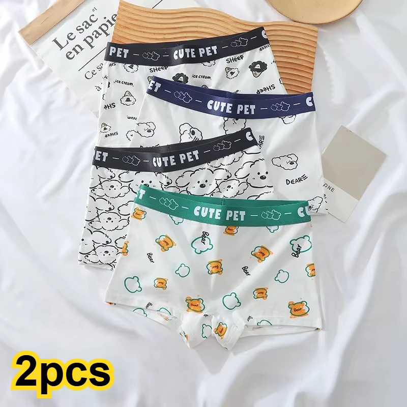 

2pcs Women Cotton Panties Student Girls Boxer Ladies Breathable Cute Cartoon Pants Mid-waist Beathable Cozy Boyshort Underware