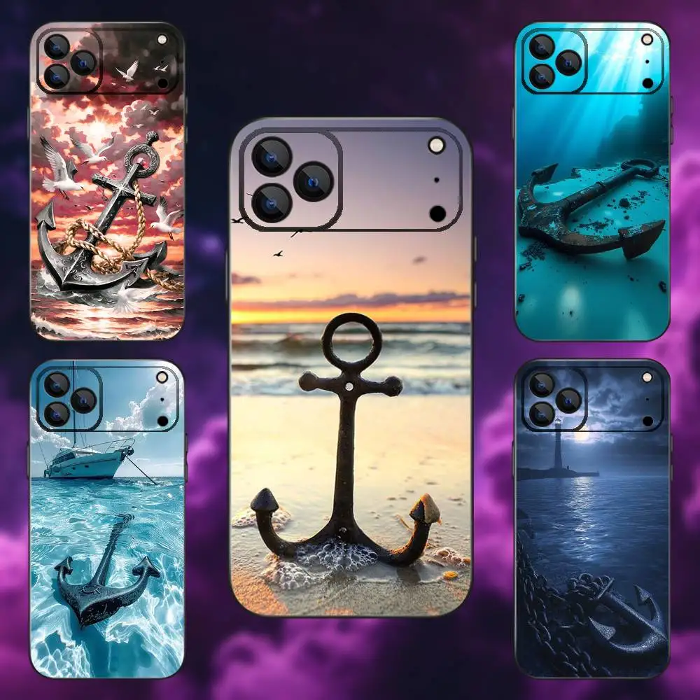 

Painting Art Anchor Phone Case For iPhone 17,16,15,14,13,12,11,Pro Max,XSX,,XR,SE,Mini,8,7,Soft Silicone Black Cover