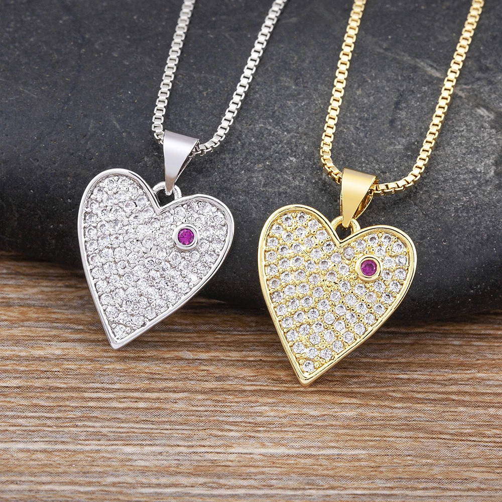 Nidin New Design Charm 3 Colors Heart Shape Inlaid Shiny Rhinestone Pendant Necklace Women Temperament Jewelry Party Gifts