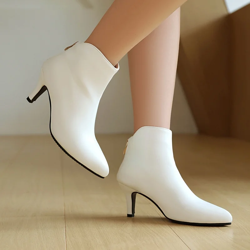 سيدة 48 الذهب الفضة الأحمر رقيقة الكعوب 6 سنتيمتر حذاء من الجلد قصيرة الشتاء الربيع موضة بوتاس الصلبة النمط البريطاني بولي Leather الجلود عودة سستة #6