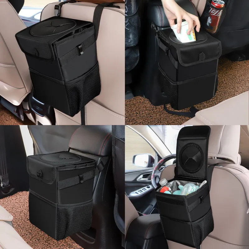 Car Waterproof Trash Can Bin Auto Accessories Organizer Garbage Dump for Trash Can Cars Storage Pockets Closeable Portable