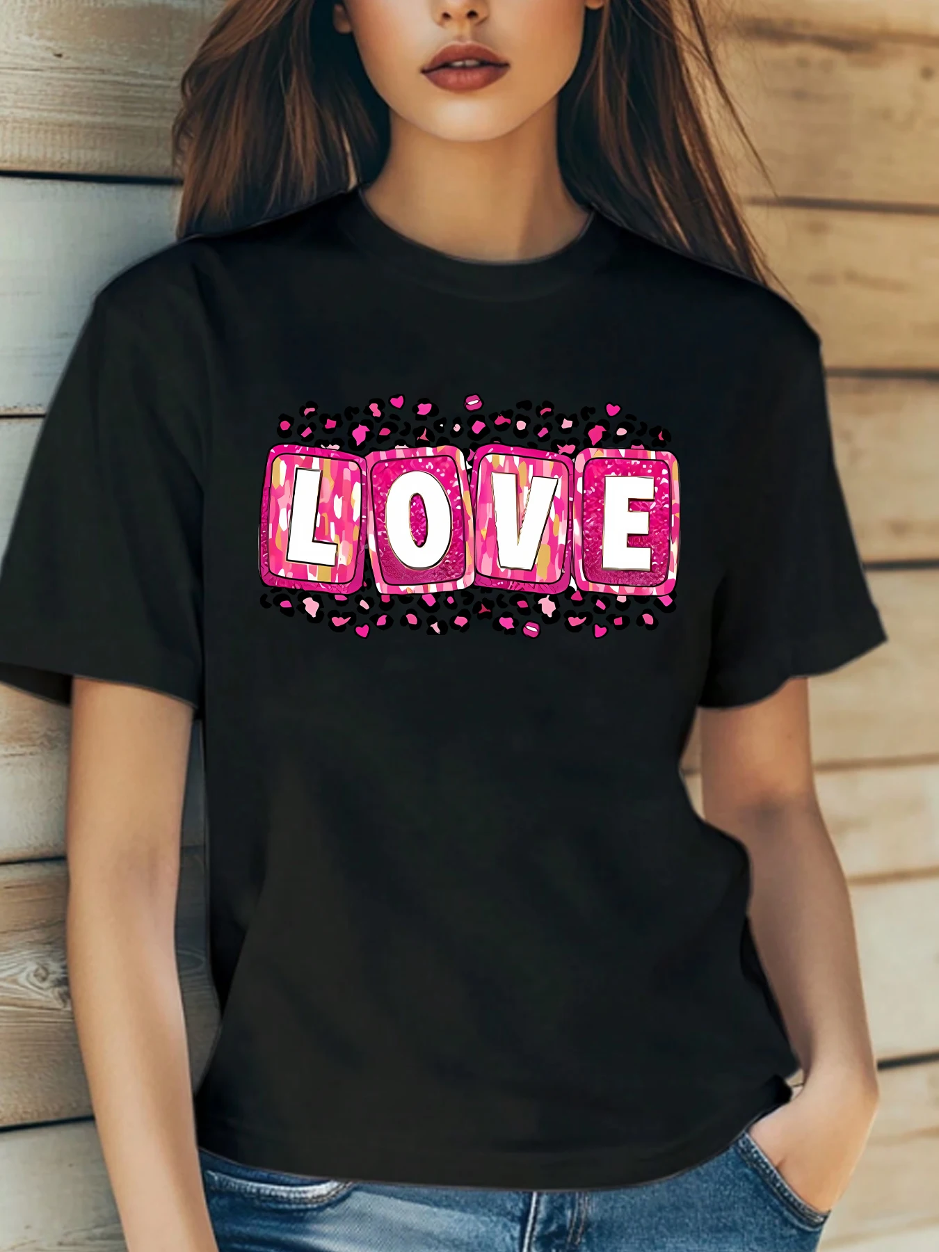 

Large size round neck women T-shirt short sleeve wild printed T-shirt elastic soft half sleeve T-shirt