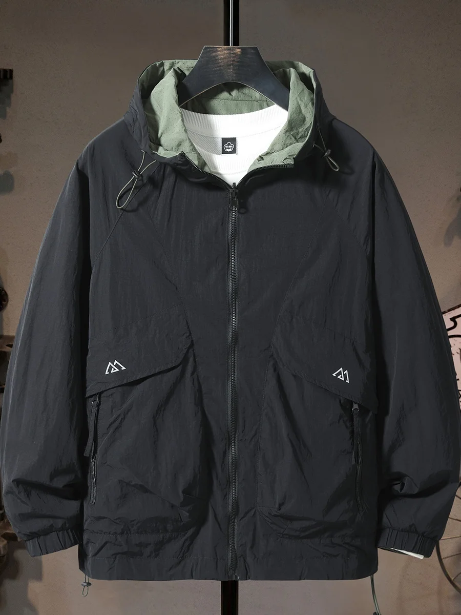 

Легкая быстросохнущая свободная повседневная куртка-ветровка Bla с двойным слоем для защиты от солнца, из ледяного шелка, с капюшоном, для мужчин