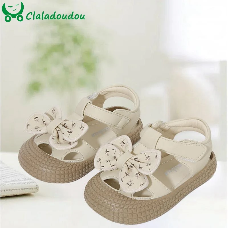 Claladoudou Infant Sandals Bowtie-knot Girls Solid Soft Closed Toe Beach Sandal For 0-3Year Toddler,Solid Soft Strap Baby Sandal