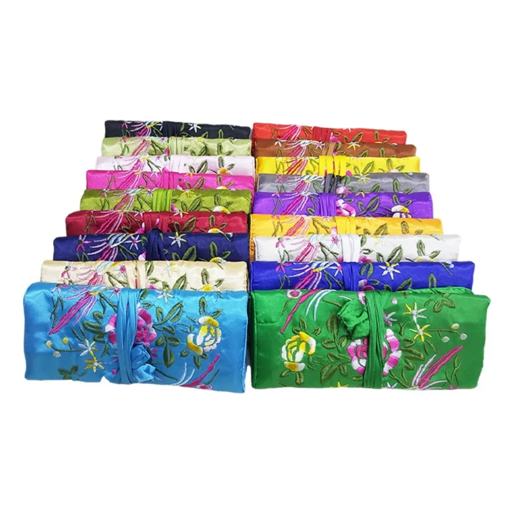 New Oriental Silk Jewelry Roll Wrap Scroll-type Object Brocade Storage Bag Organizer Jewelry Pouch