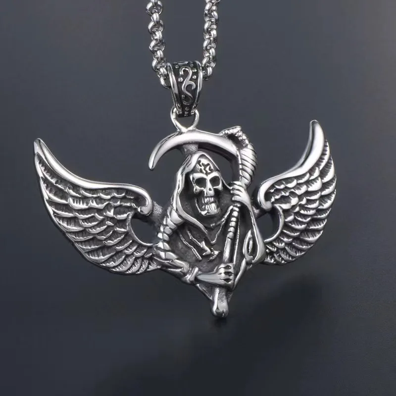 Holy Death God Skull Sickle Men Necklace Stainless Steel Necklaces Jewelry Gift