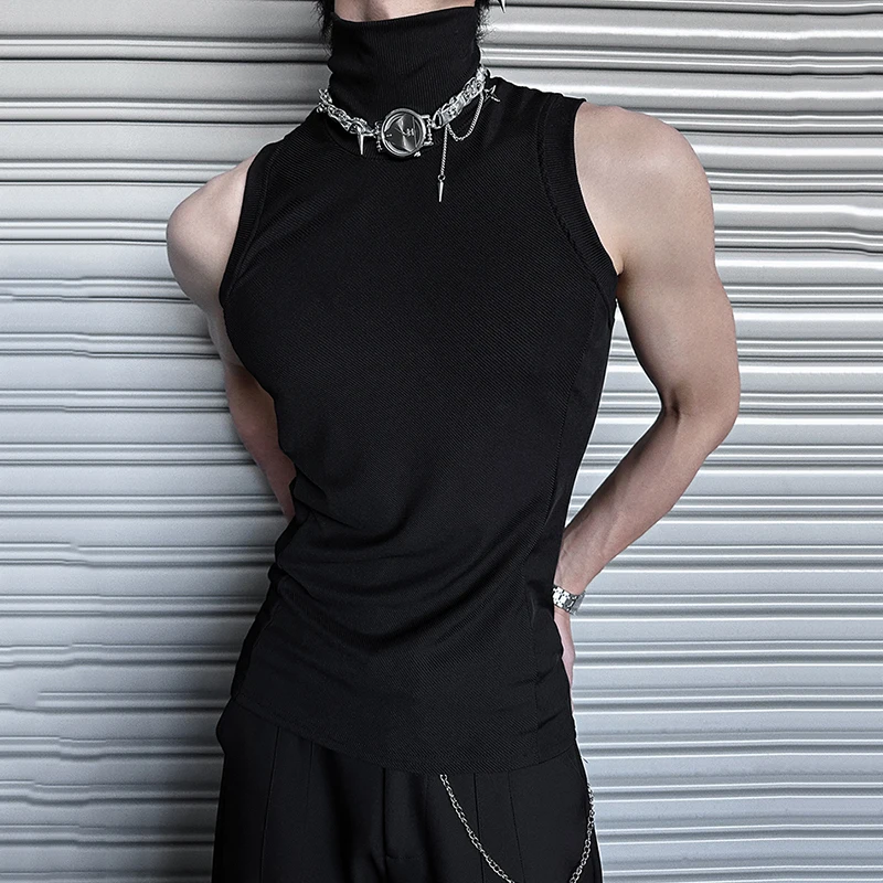 FEWQ بسيط الرجال تانك القمم أكمام الياقة المدورة بلون الصيف عادية عالية الشارع سترات ضئيلة البلوز الذكور الملابس 24K5062 #5