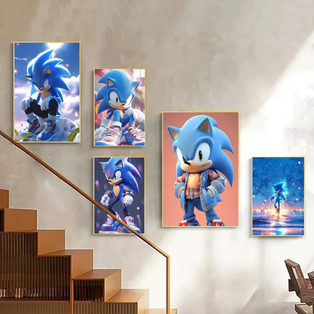 Pegatinas de póster de The Hedgehog Sonics, murales de pared artísticos, decoración de sala de juegos, regalos, pintura Kawaii HD, coches de gato, 1