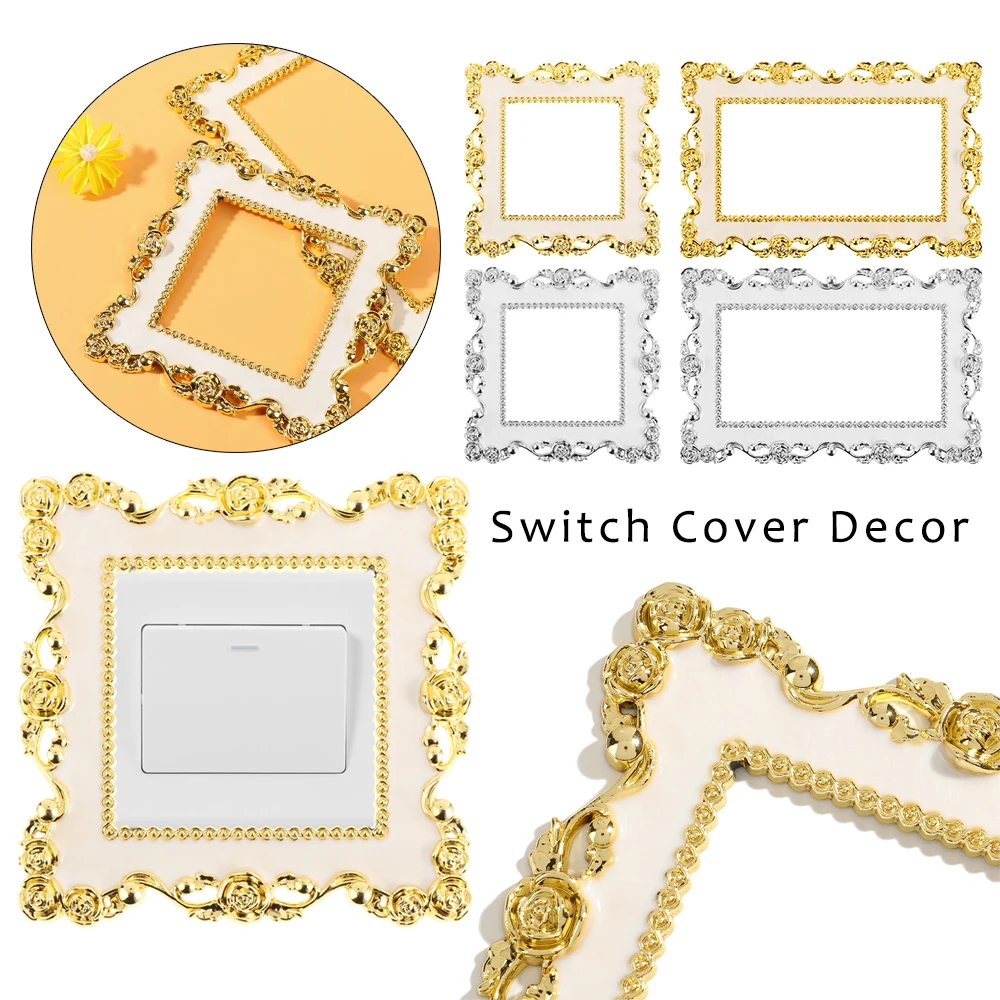 Elegant Gold Silver Resin Edge Light Switch Cover Wall Sticker Surround Socket Frame light switch sticker Home Decor Transformer