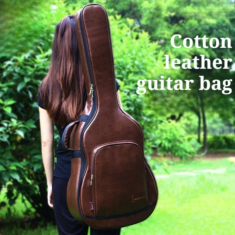 Leather Waterproof Thickened Guitar Bag Comfortable Stable Portable Shoulders Shockproof Guitar Bag Musical Instrument Accessory