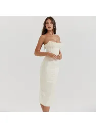 Vestido ajustado sin tirantes con borlas para mujer, traje Sexy elegante sin mangas, color liso, a la moda, para fiesta de noche y vacaciones de otoño