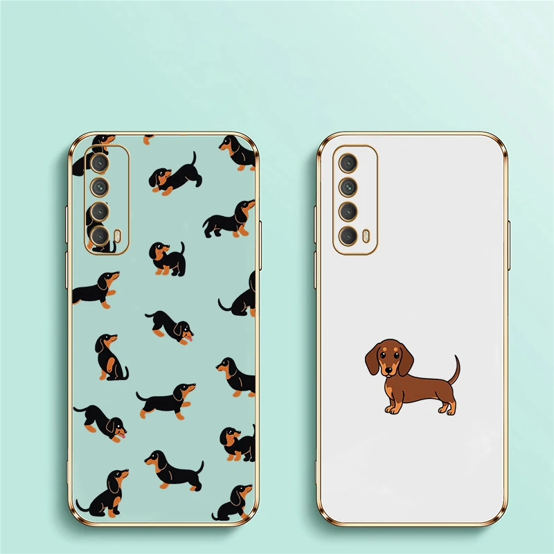 Cartoon Dachshund Pattern Phone Case For Huawei Y9 2019 Y9S Y7 Prime Y7A Y6 Pro Mate 20 Pro Lens Protect Plating Soft Cases Etui