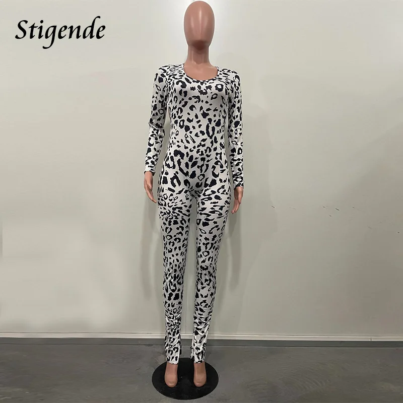 Stigende Women Sexy Backless Leopard Print Jumpsuit Bandage Skinny Cheetah Jumpsuit Stylish Bodycon Ruched Split Leg Pants